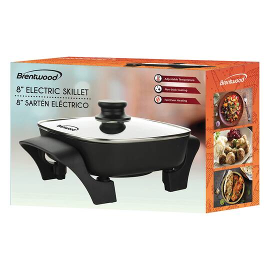 Brentwood 8" Black Nonstick Electric Skillet with Glass Lid